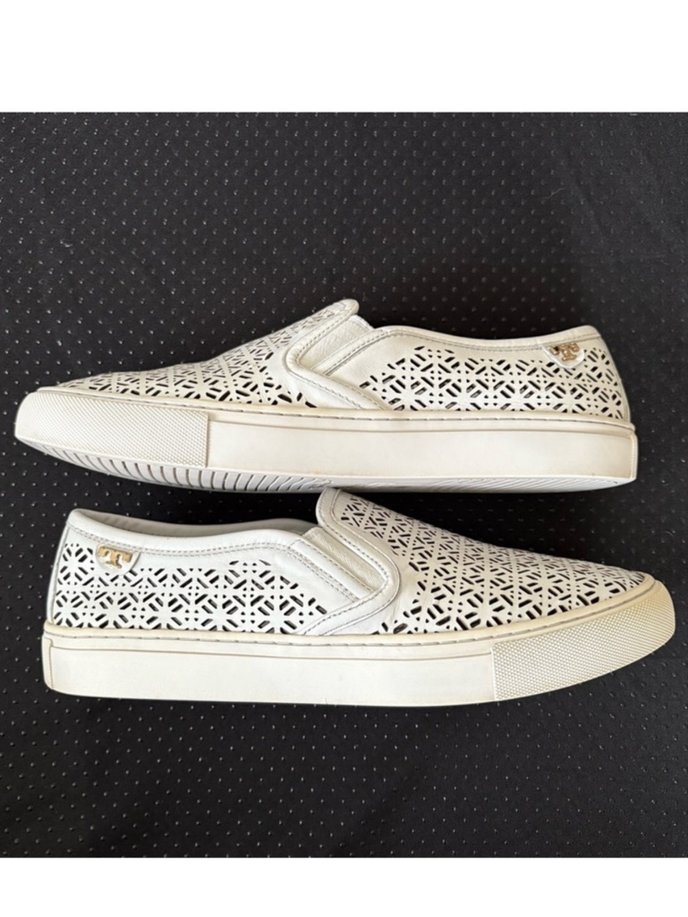 Tory Burch Lennon Laser Cut Slip-On Sneakers White Leather 8.5 - Picture 5 of 7